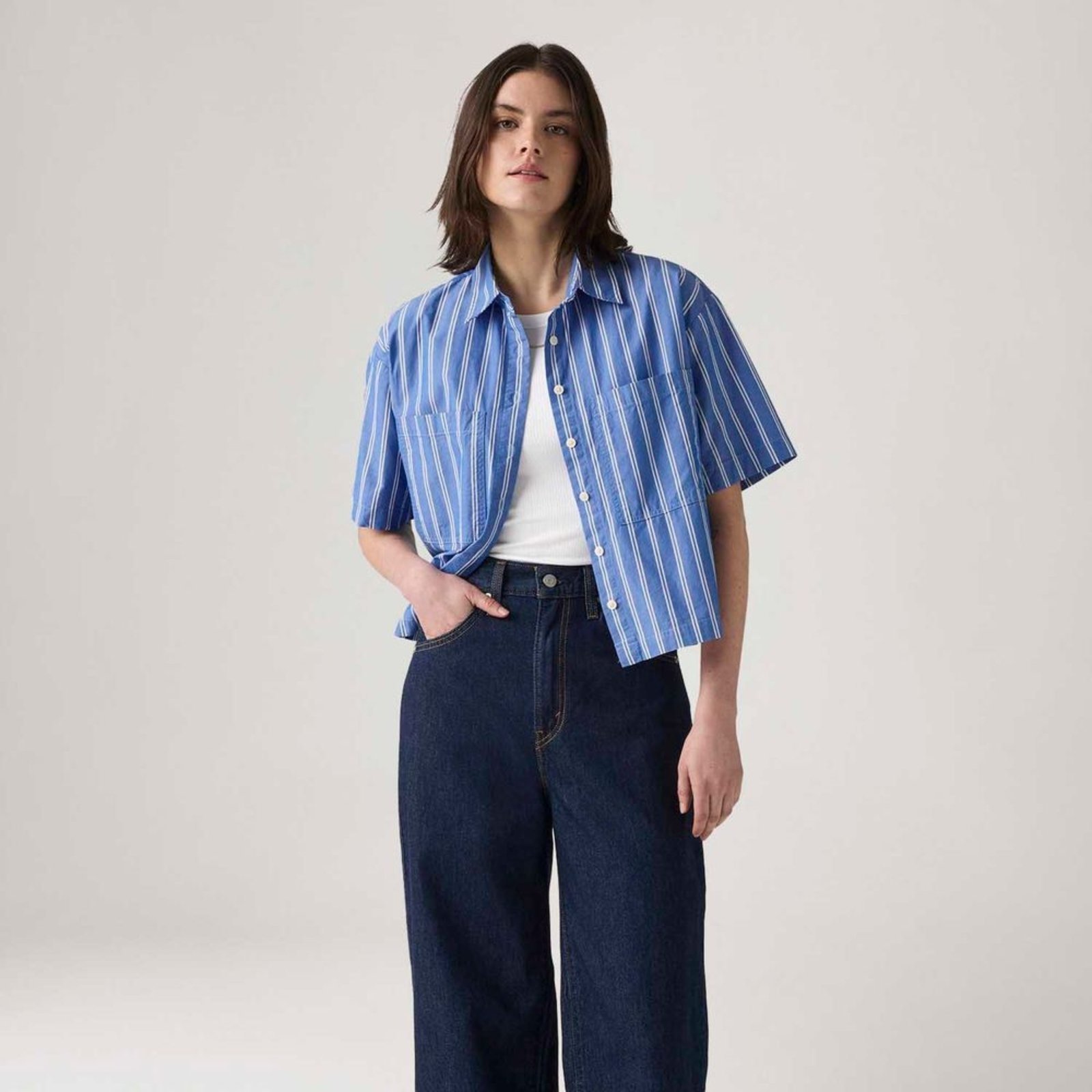 Camisa Levi’s® Harlie Cropped Azul Manga Curta