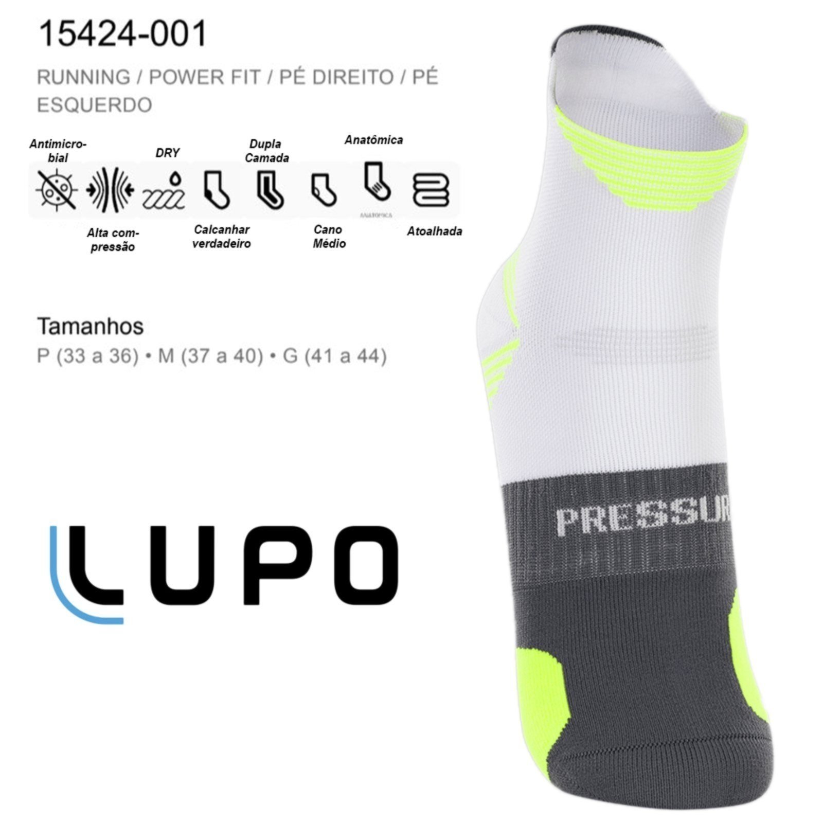 Vista 2 Meia Lupo Running Power Adulto Masculino Curta Poliamida preto Lupo preto