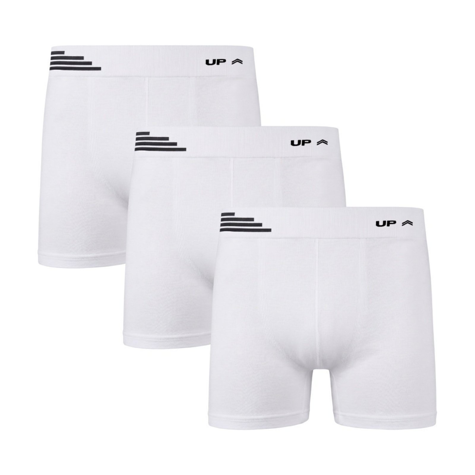 Kit 3 Cuecas Boxer UP Underwear Sem Costura Microfibra Branco