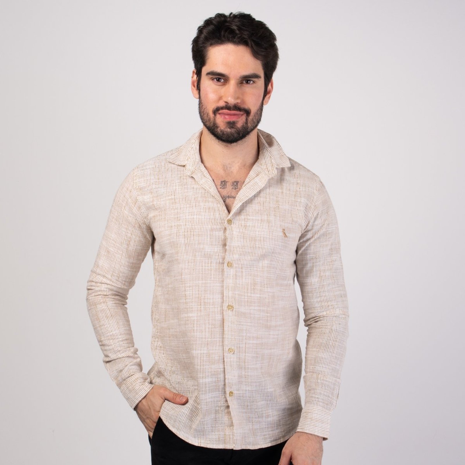 Camisa Reserva Listrada Bege