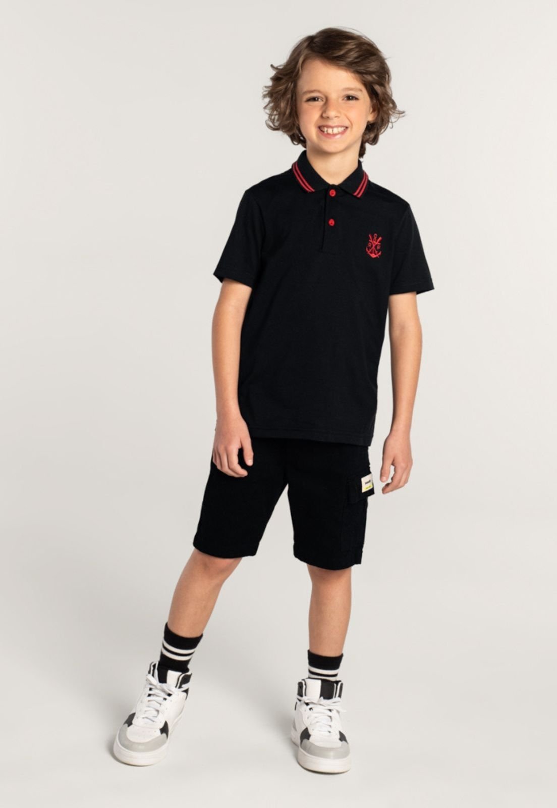 Infantil - Camiseta Polo Unissex Flamengo Brandili Preto