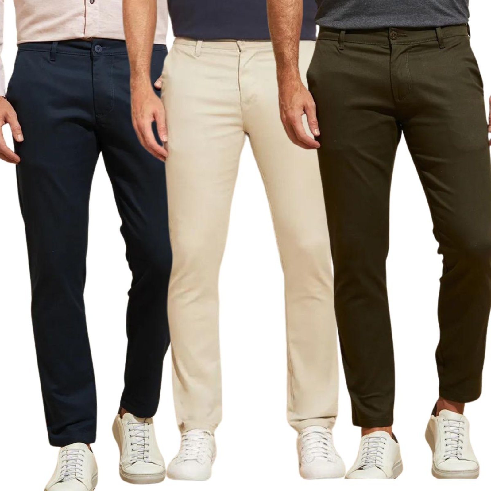 Kit 3 Calças Vih Triny de Sarja Chino Com Bolso Traseiro Embutido Alfaiataria Skinny
