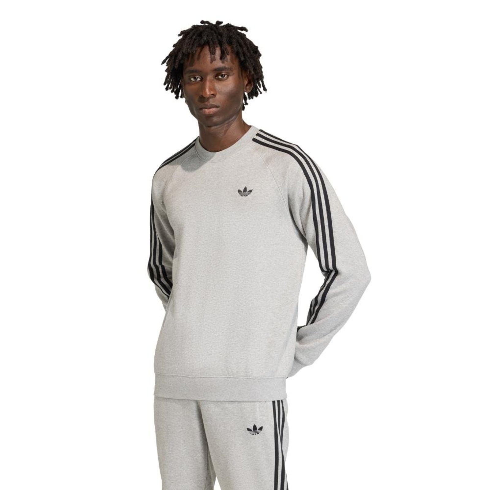 MOLETOM GOLA CARECA TRÊS LISTRAS adidas Originals Cinza