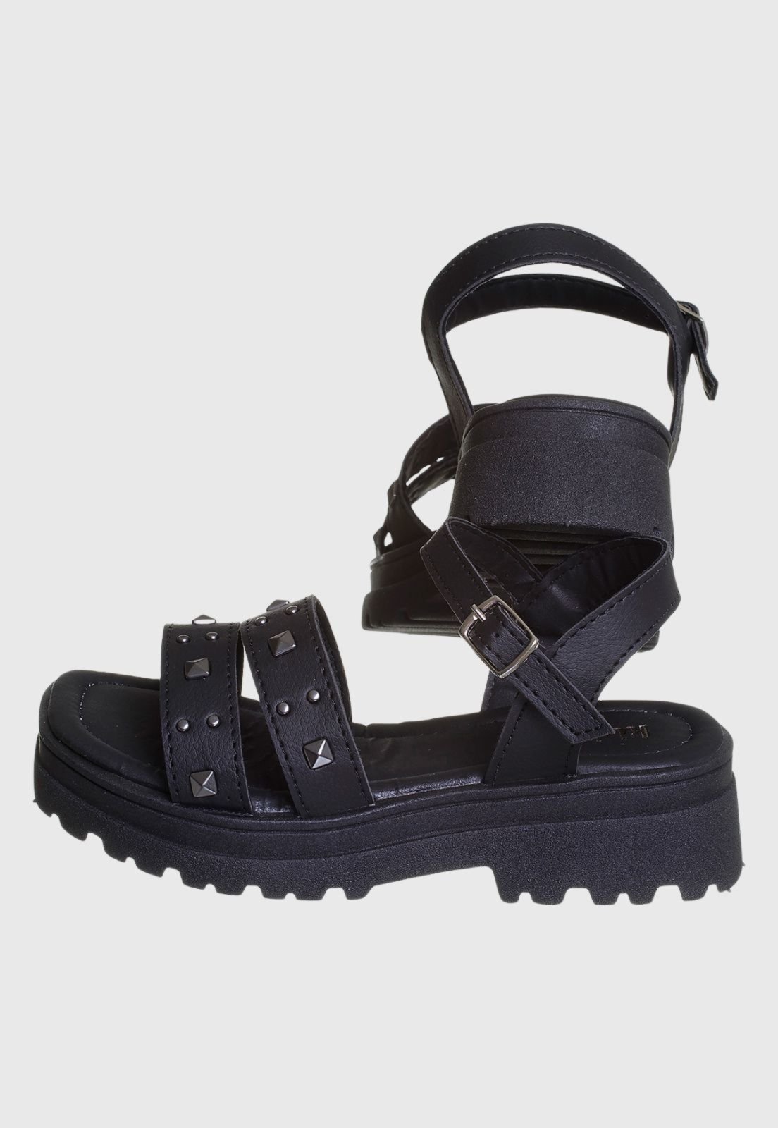 Vista 3 Infantil - Sandália Plataforma Tratorada Feminina Preta com Spike tep Kidstep preto Kidstep preto
