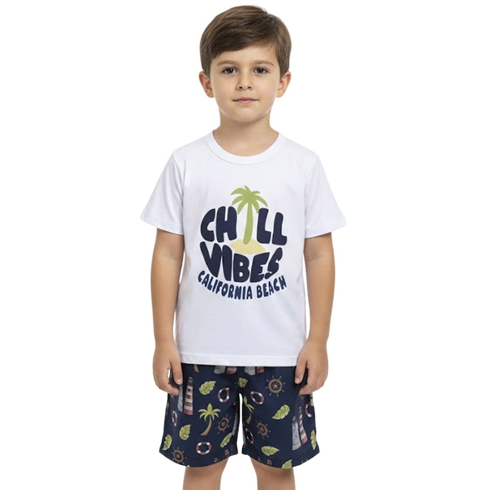 Infantil - Conjunto Look Jeans Camiseta e Shorts Estampa Vibes