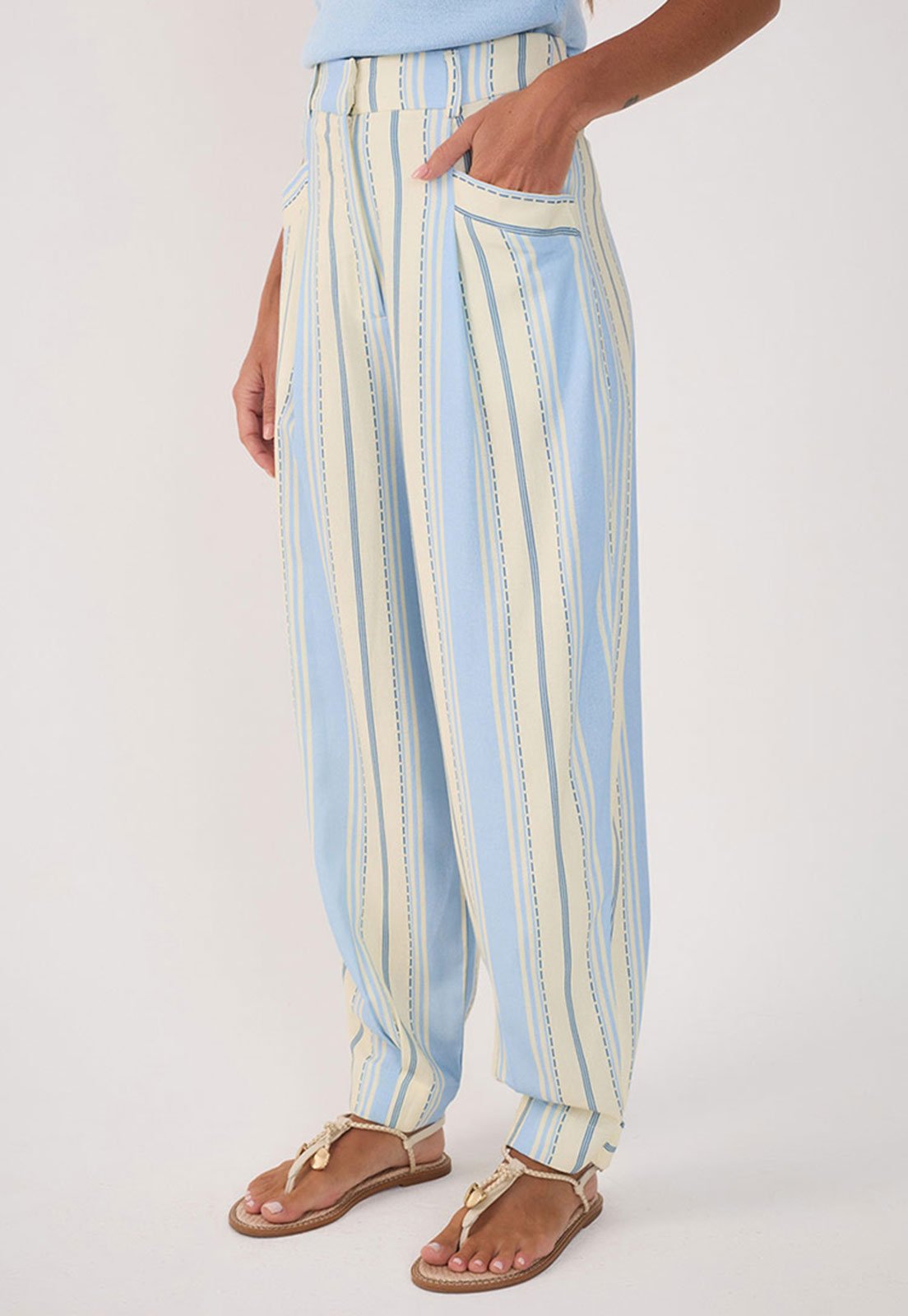 Calça Dress To Barrel Listrada Azul