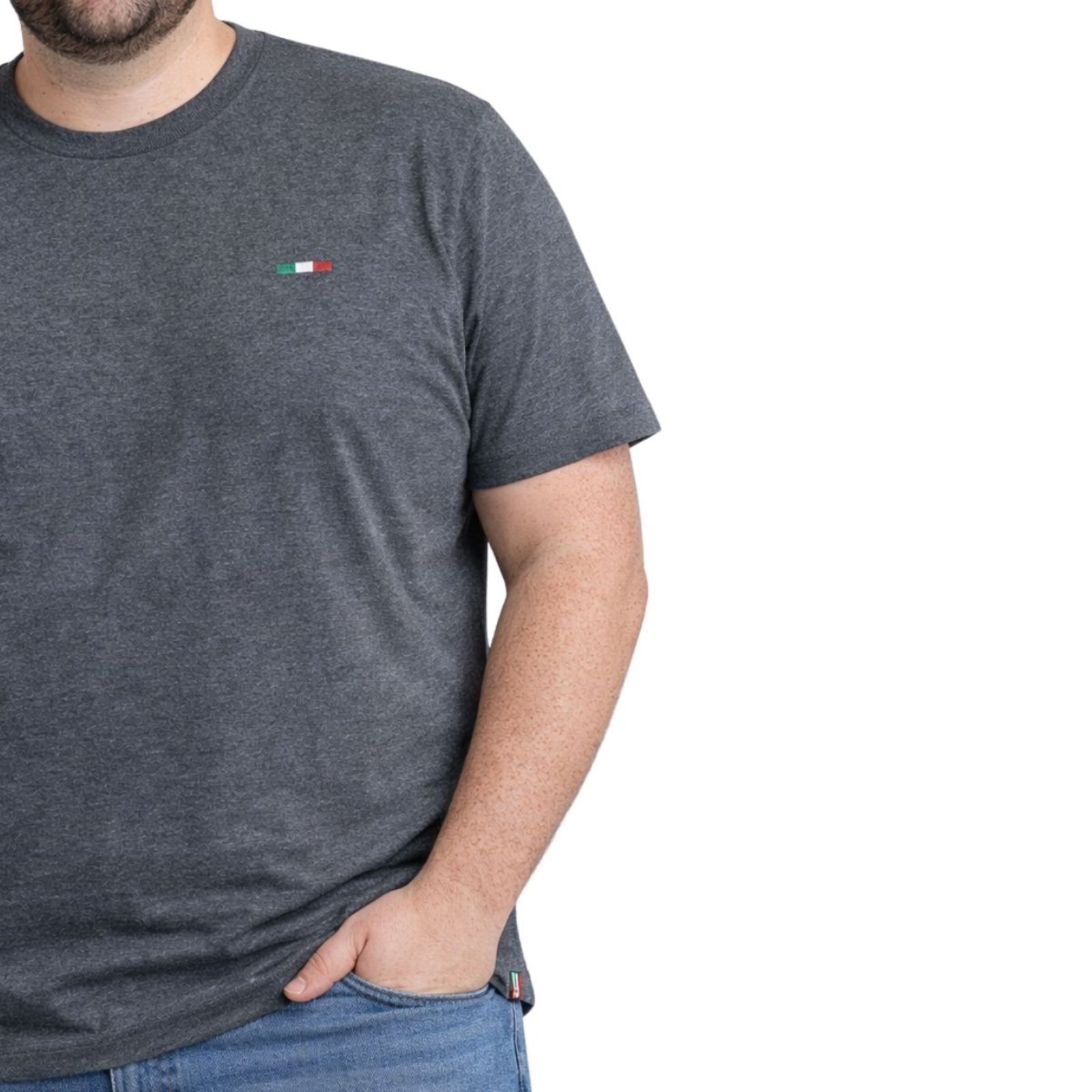 Camiseta Plus Size Masculina FMF Básica Premium Chumbo Algodão Bordado Marfim