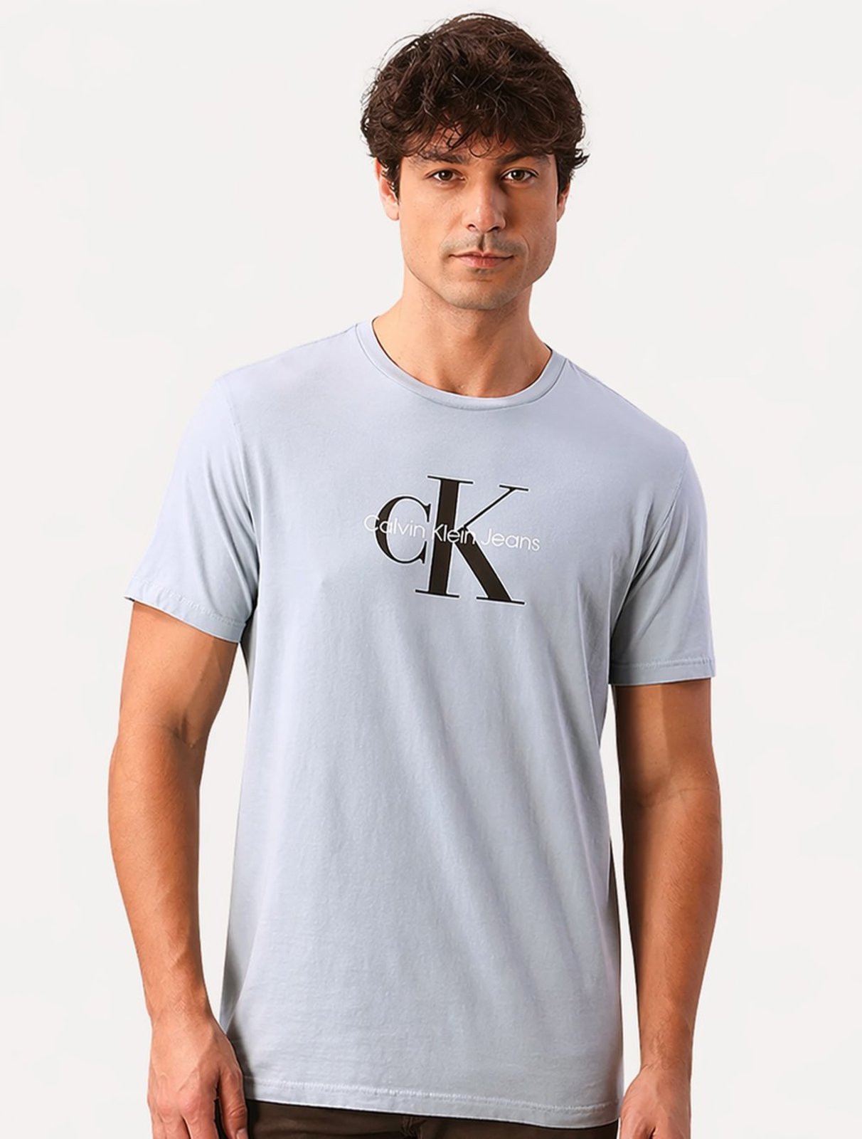 Camiseta Calvin Klein Jeans Masculina New Re Issue Frontal Azul Claro