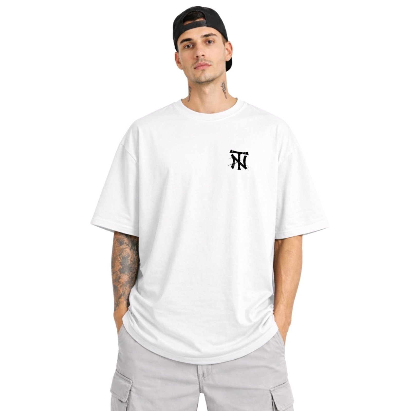 Camiseta Oversized de Algodão Masculina Ideal para Academia e Esportes Gola Redonda Estampado