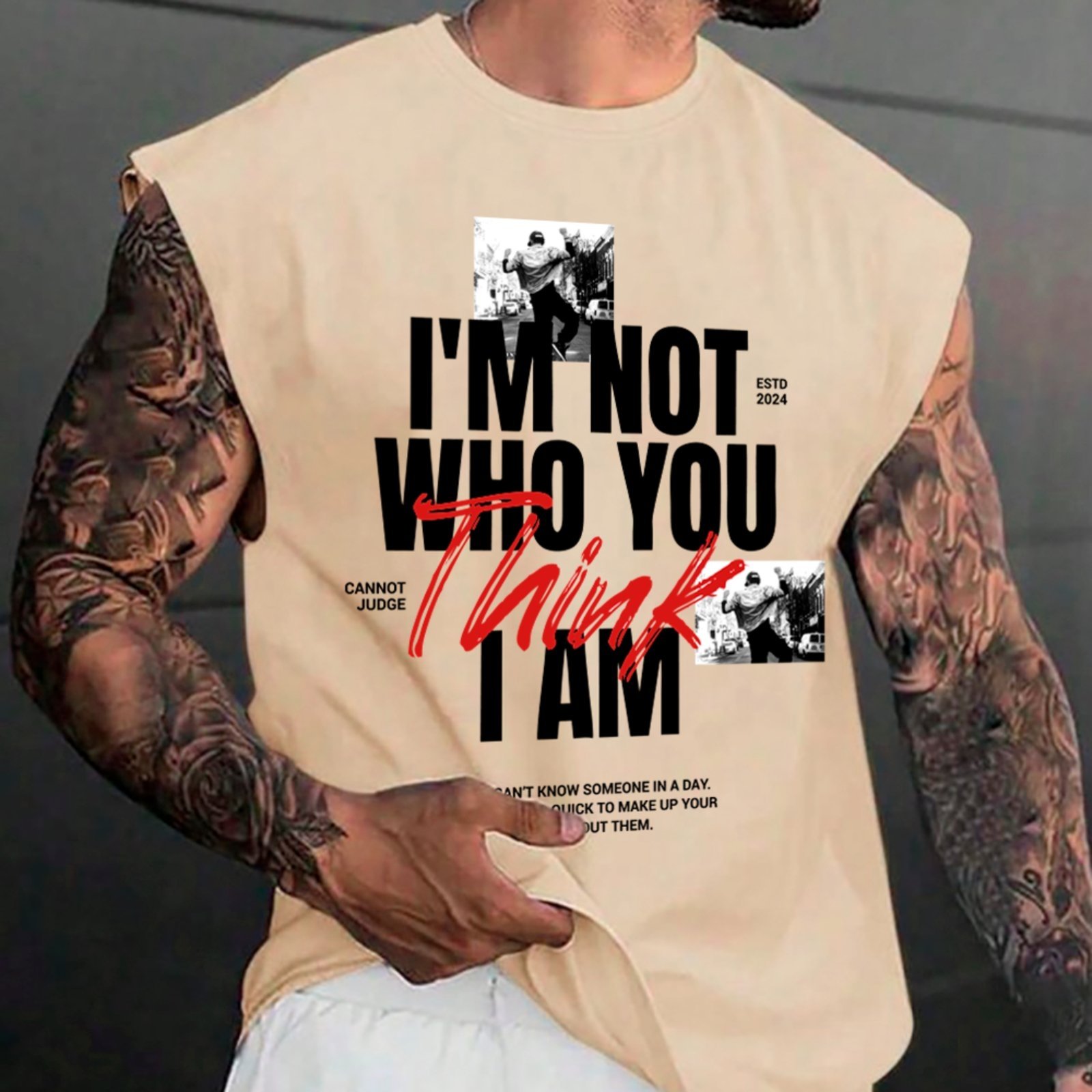 Camiseta Regata Machão Ousy Im Not Who You Think I Am Oversized Masculina Off White