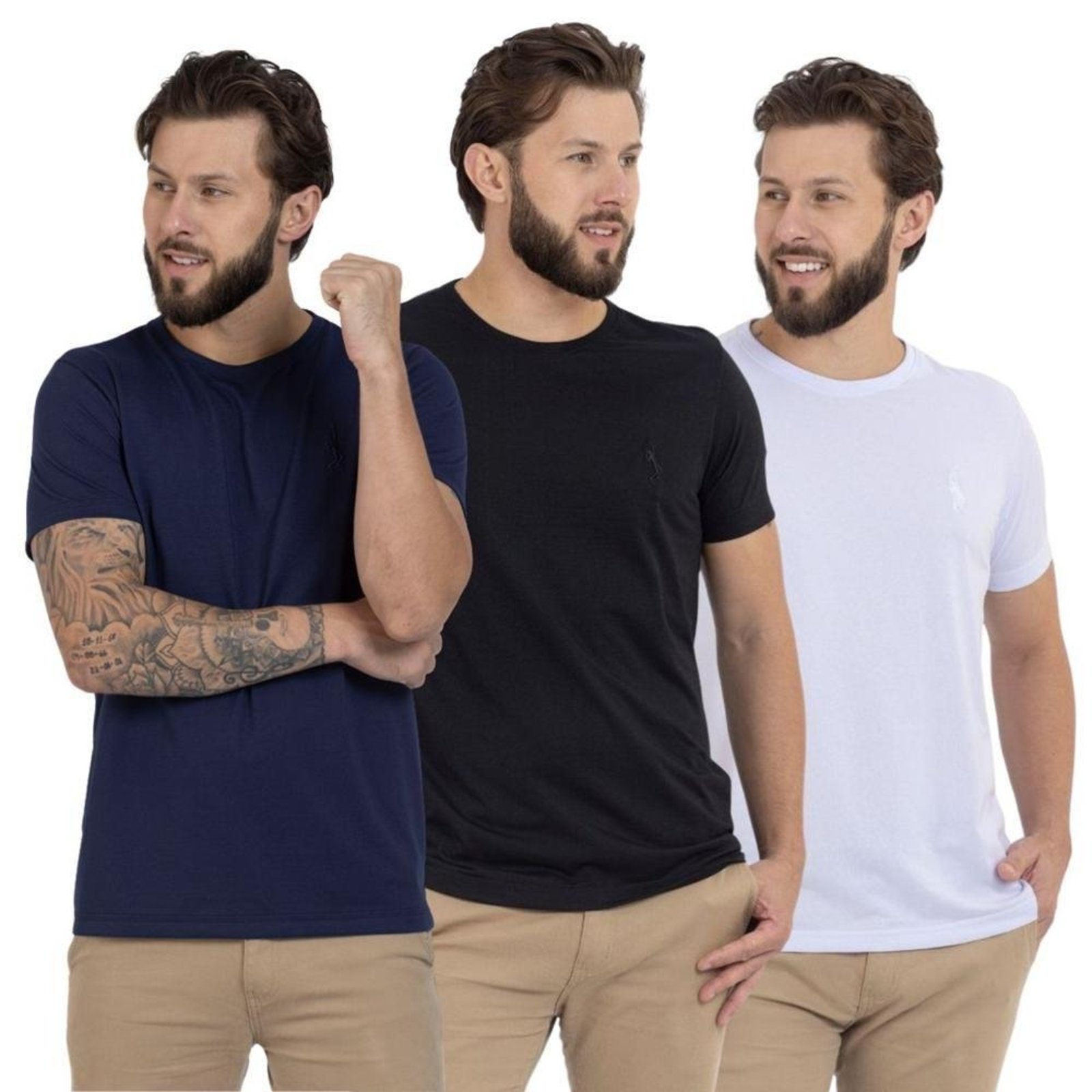 Kit 3 Camiseta Básica Casual Masculina Confortável em Malha Leve