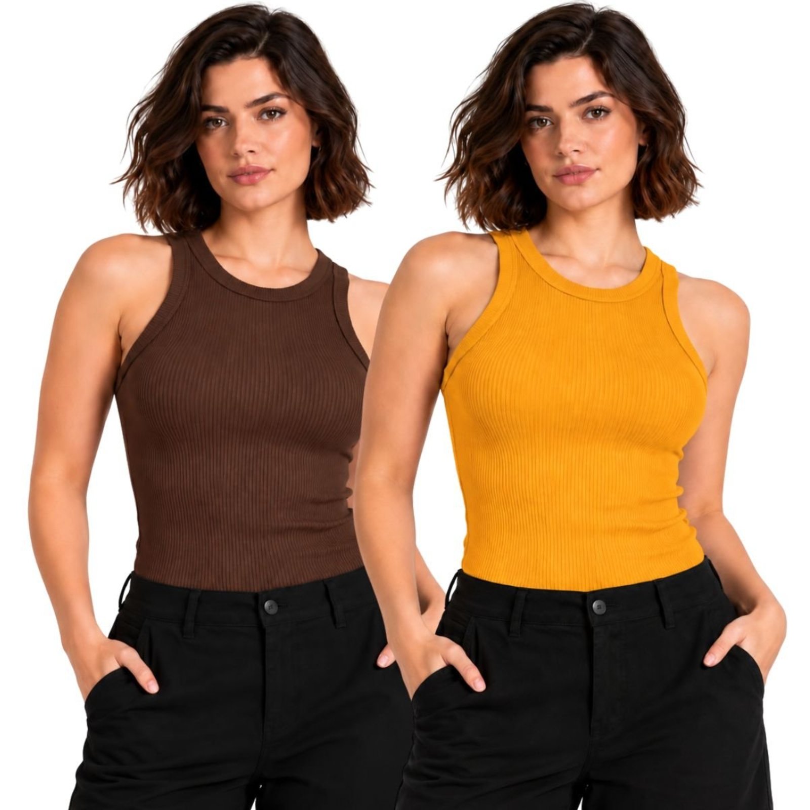 Kit 2 Regatas Femininas Caneladas Ribana Justa Casual