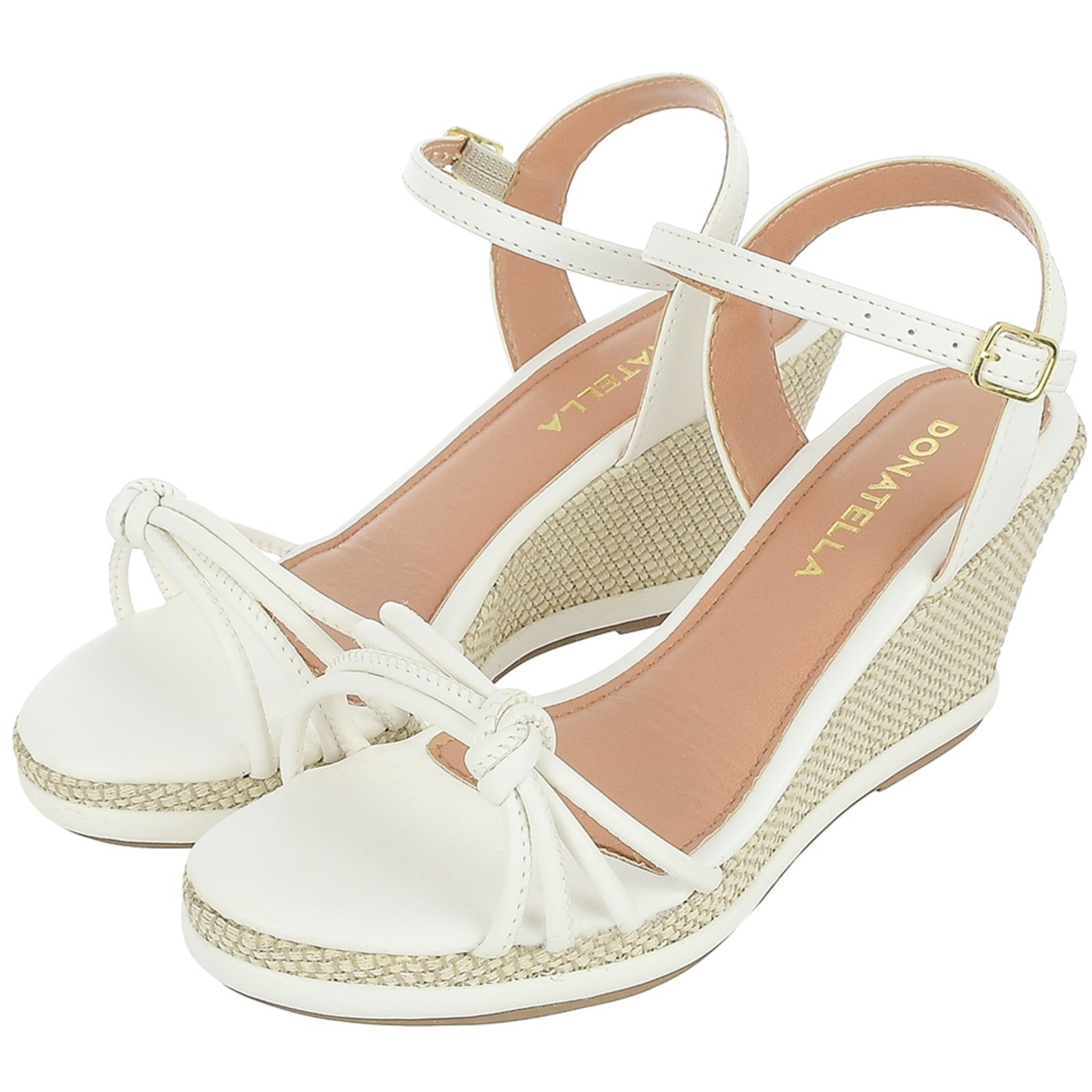 Sandalia Feminina Anabela Donatella Shoes Plataforma Confort Juta Nó Branco