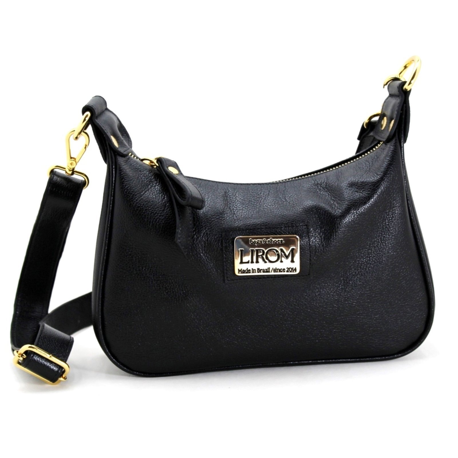 Bolsa Feminina Pequena Marca Lirom Alça Transversal Couro Preta