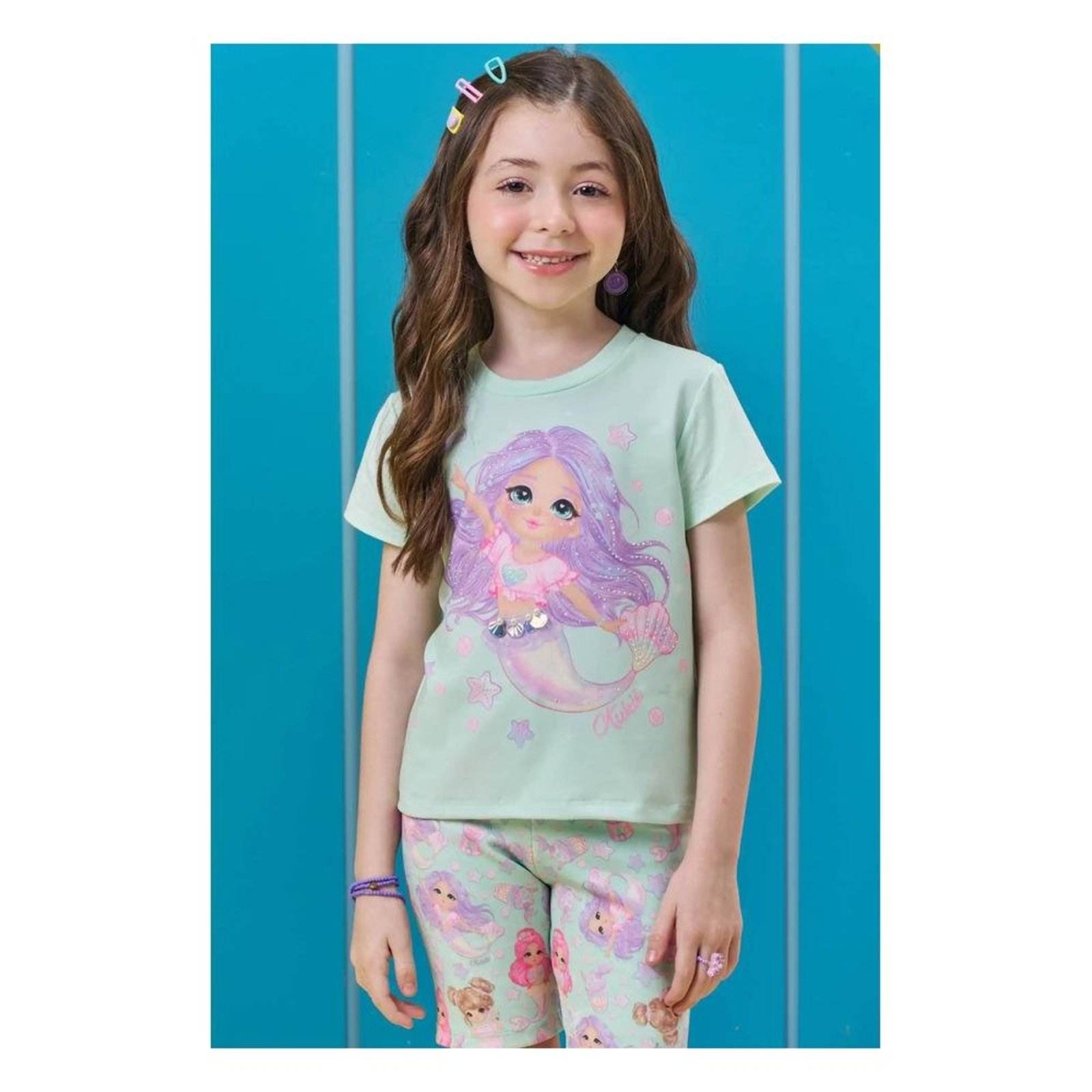 Infantil - Blusa Feminina Estampa Sereia Kukiê Verde 1 Unico
