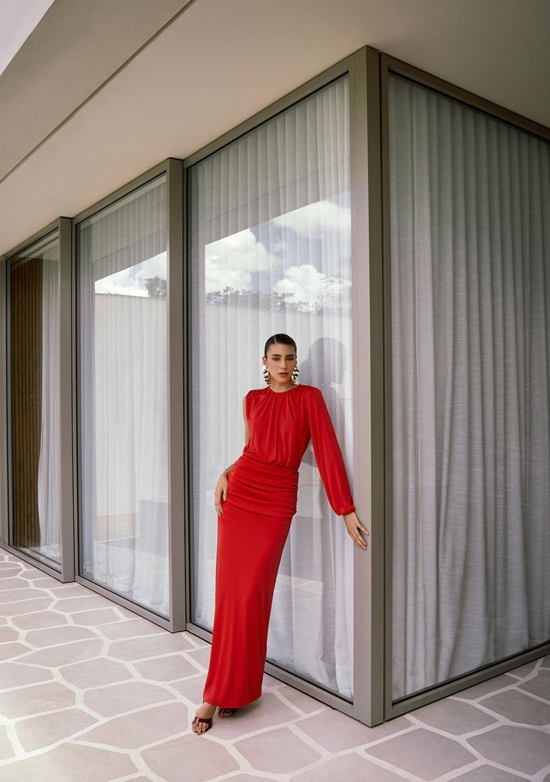 Vestido Longo Ajustado Rubra - Vermelho