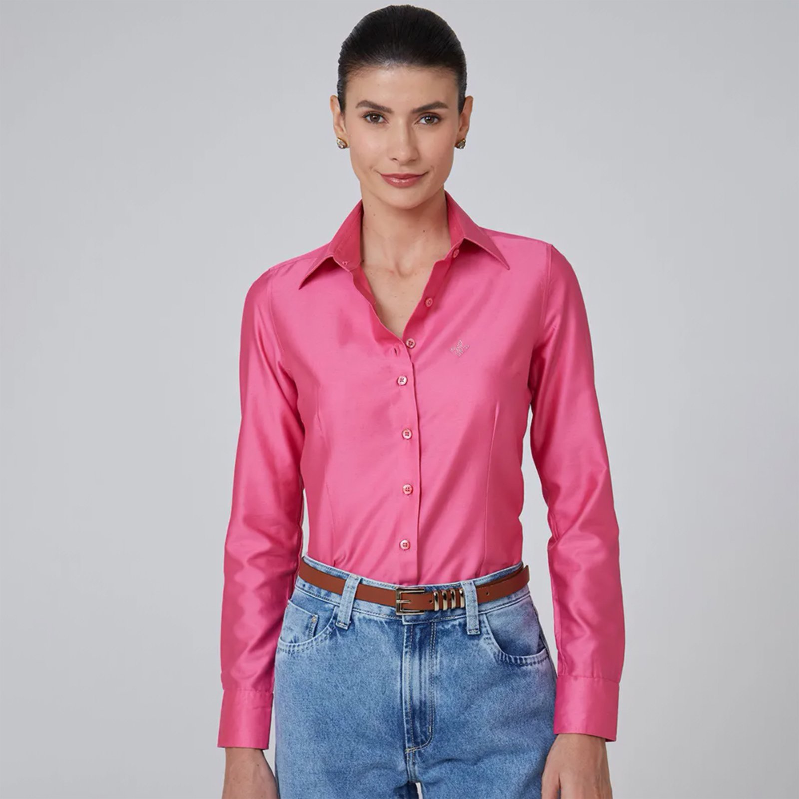Camisa Dudalina Luxury Cetim Ou25 Rosa Feminino