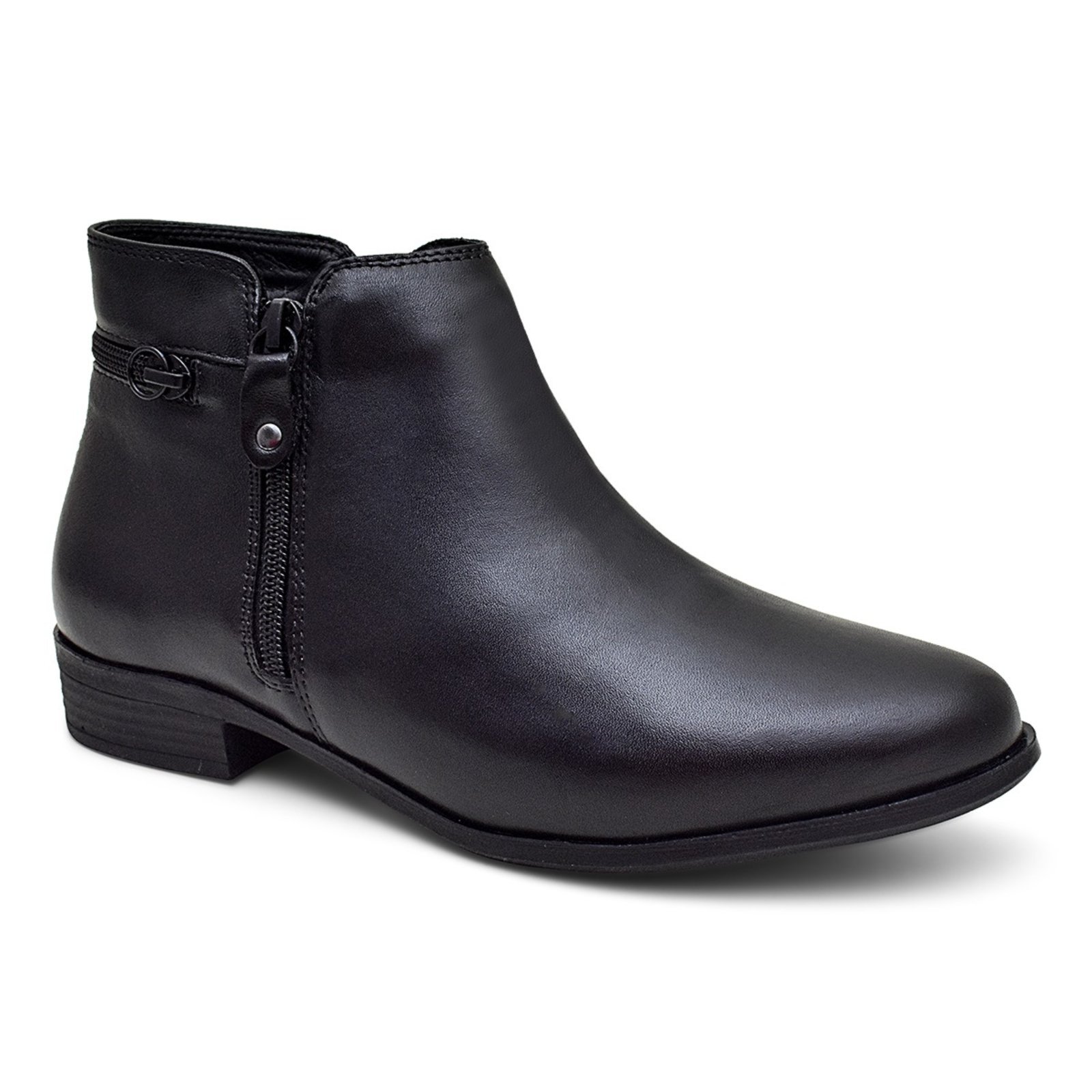 Bota Feminina Ipê Mulato Couro Premium Cano Curto Salto Baixo Cor Preto