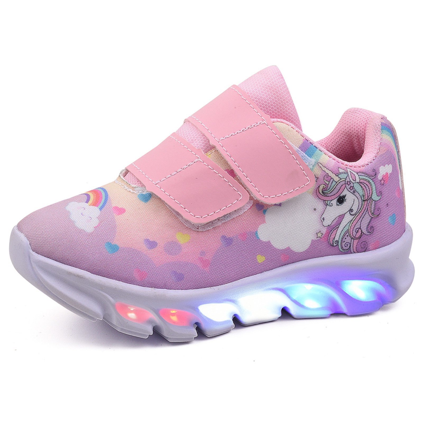 Infantil – Tênis Feminino de Led Unicornio Menina Rosa Tira Colante