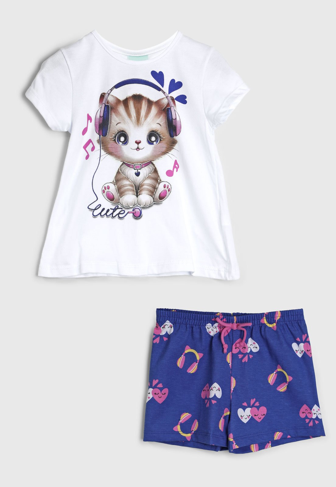 Vista 2 Pijama Kyly Gatinha e Fones branco Kyly branco