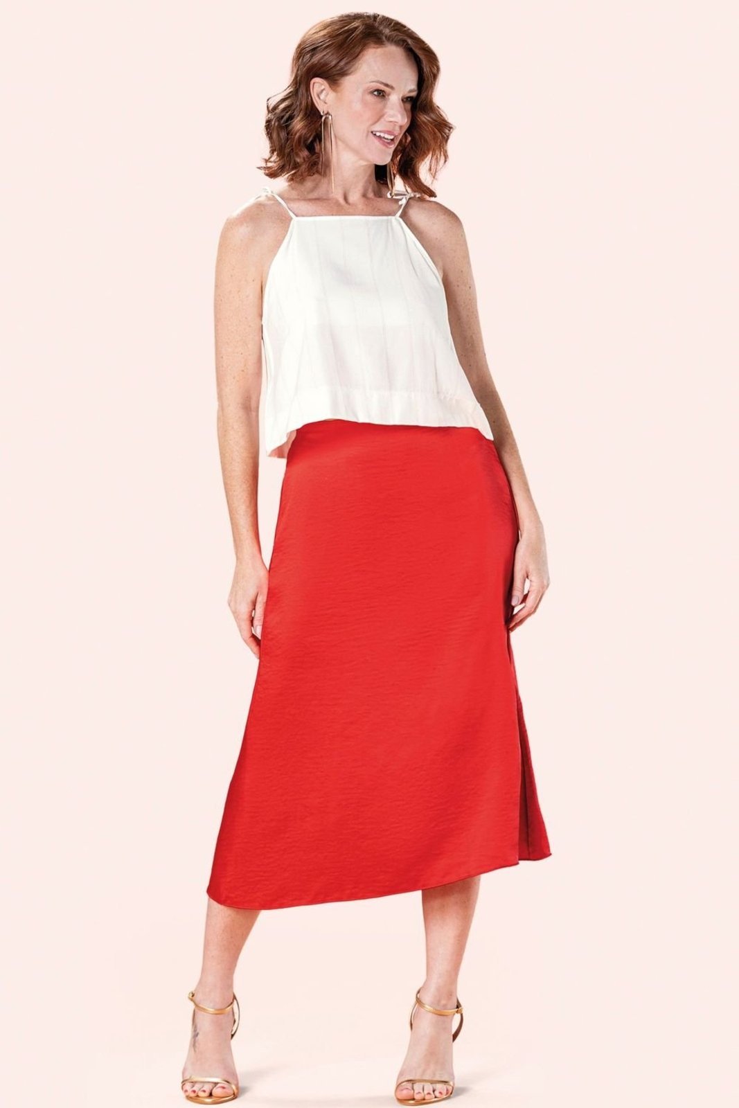 Saia Feminina Midi Lisa Marialícia Vermelho