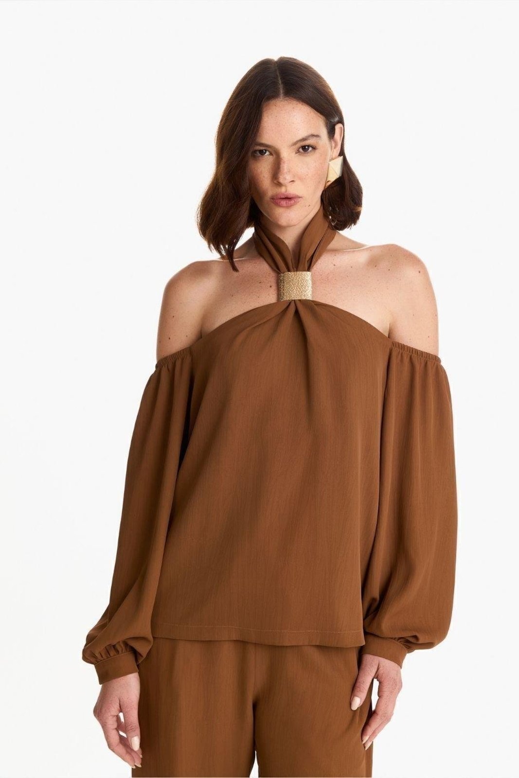 Blusa Com Detalhe Metal Carlota Costa Marrom