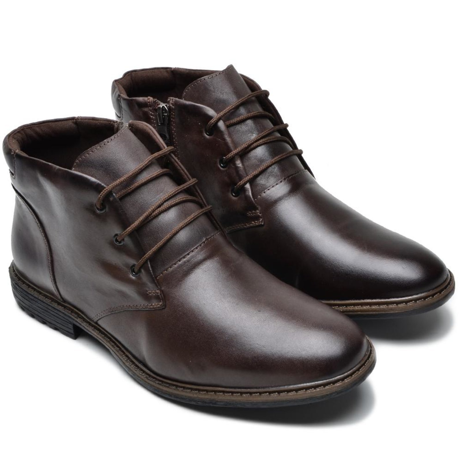 Bota Masculina Coturno Couro Cano Curto Cadarço Casual Marrom Escuro 37 Marrom
