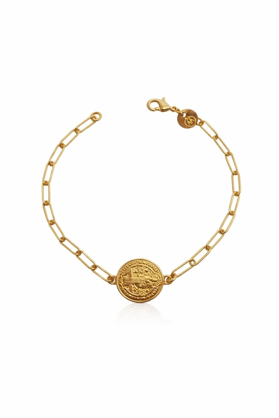 Vista 2 Pulseira Medalha de São Bento Banhada a Ouro 18k Alexandra Michelassi Semijoias dourado