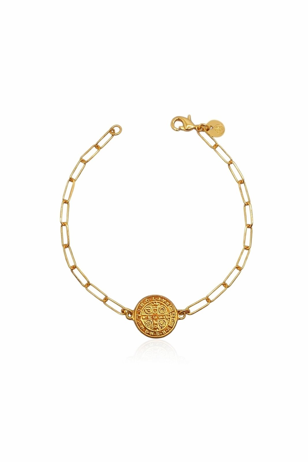 Vista 3 Pulseira Medalha de São Bento Banhada a Ouro 18k Alexandra Michelassi Semijoias dourado