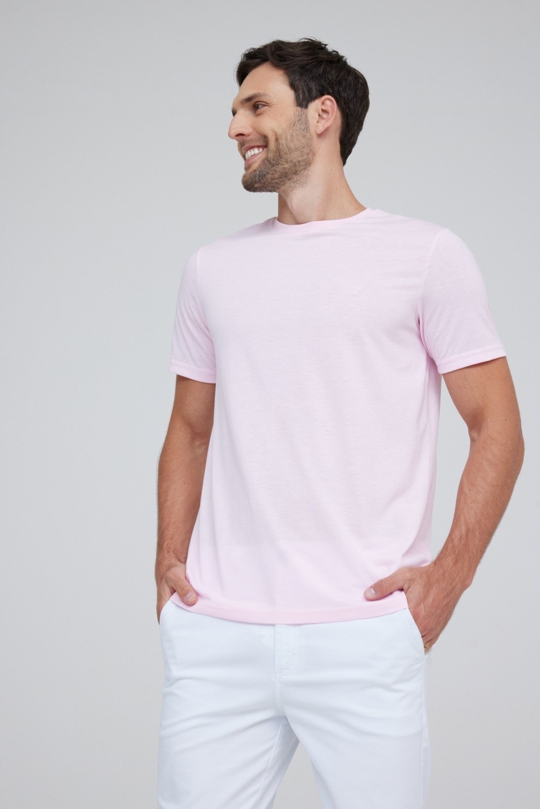 Camiseta Traymon Slim Gola Redonda Rosa Claro