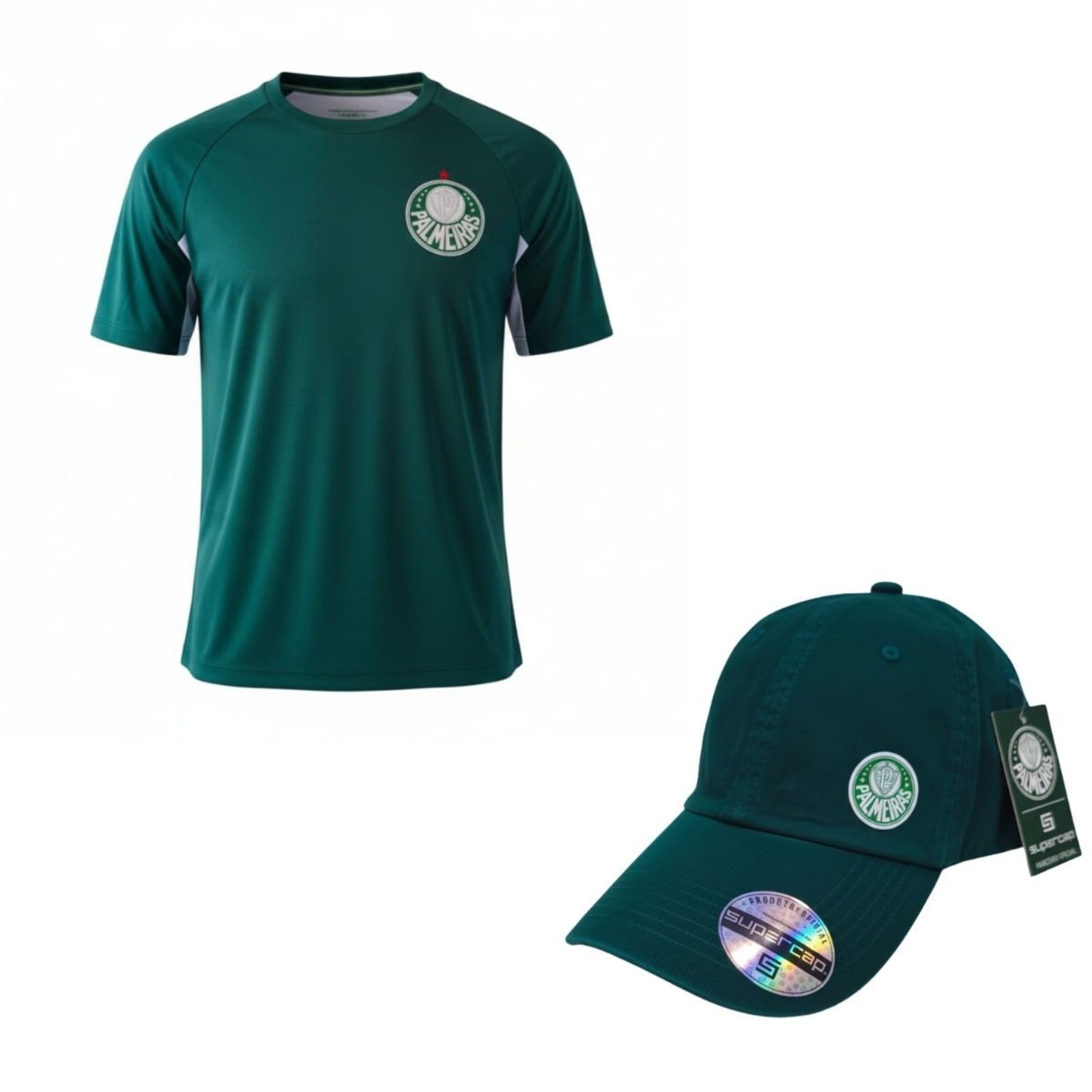 KIT Camisa Palmeiras Player II 1914 Verde com Boné verde Escuro escudo bordado VERDE/BRANCO