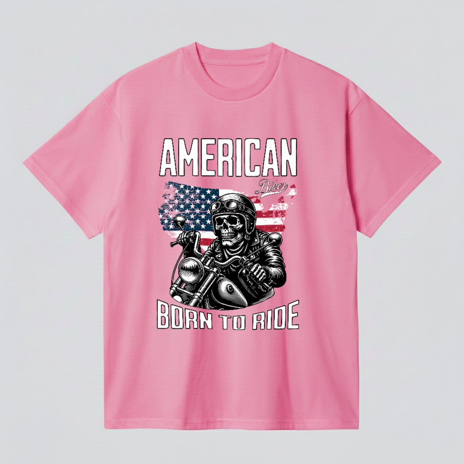 Camiseta Básica American Born To Ride Estilo Biker Unissex Rosa
