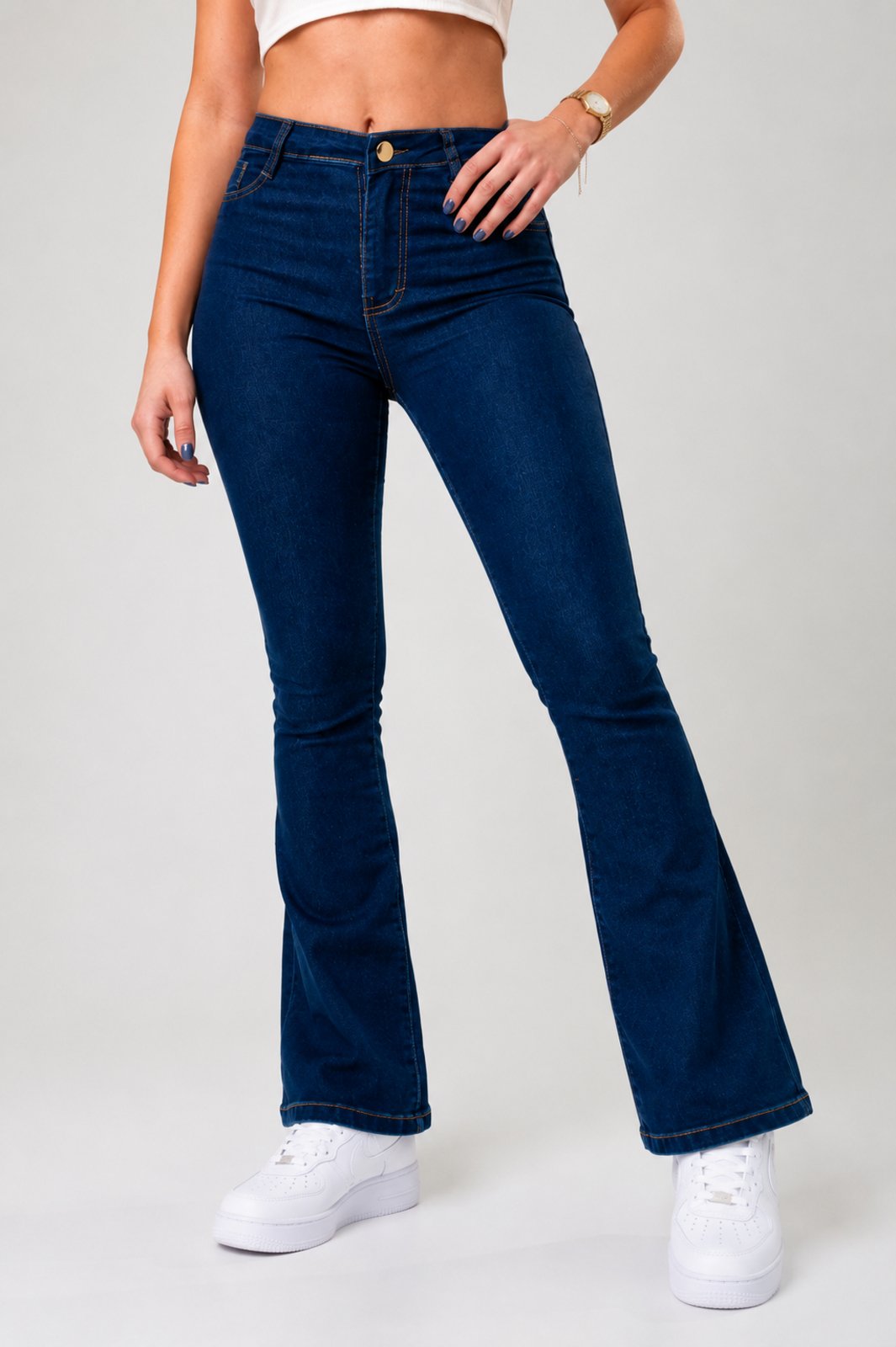 Calça Jeans Flare Feminina Cintura Alta Purple Jeans Modeladora Premium Azul Escuro