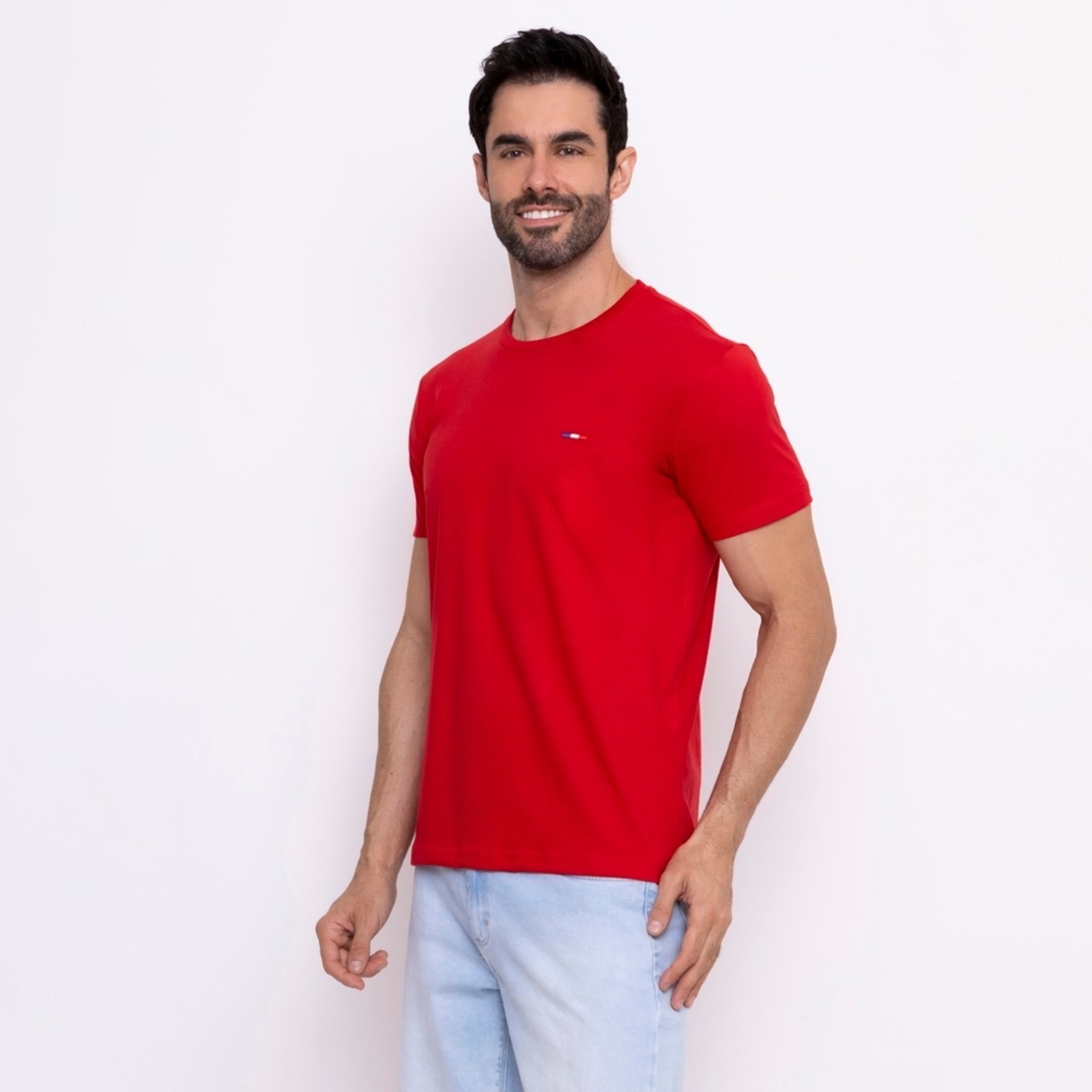 Vista 3 Camiseta Masculina Básica Vih Triny com Bordado no Estilo Tommy Algodão Premium França branco Vih Triny branco