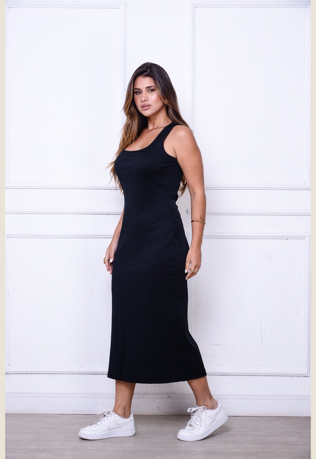 Vista 3 Vestido Joice BBonnie - Midi Canelado em Ribana vermelho BBonnie vermelho