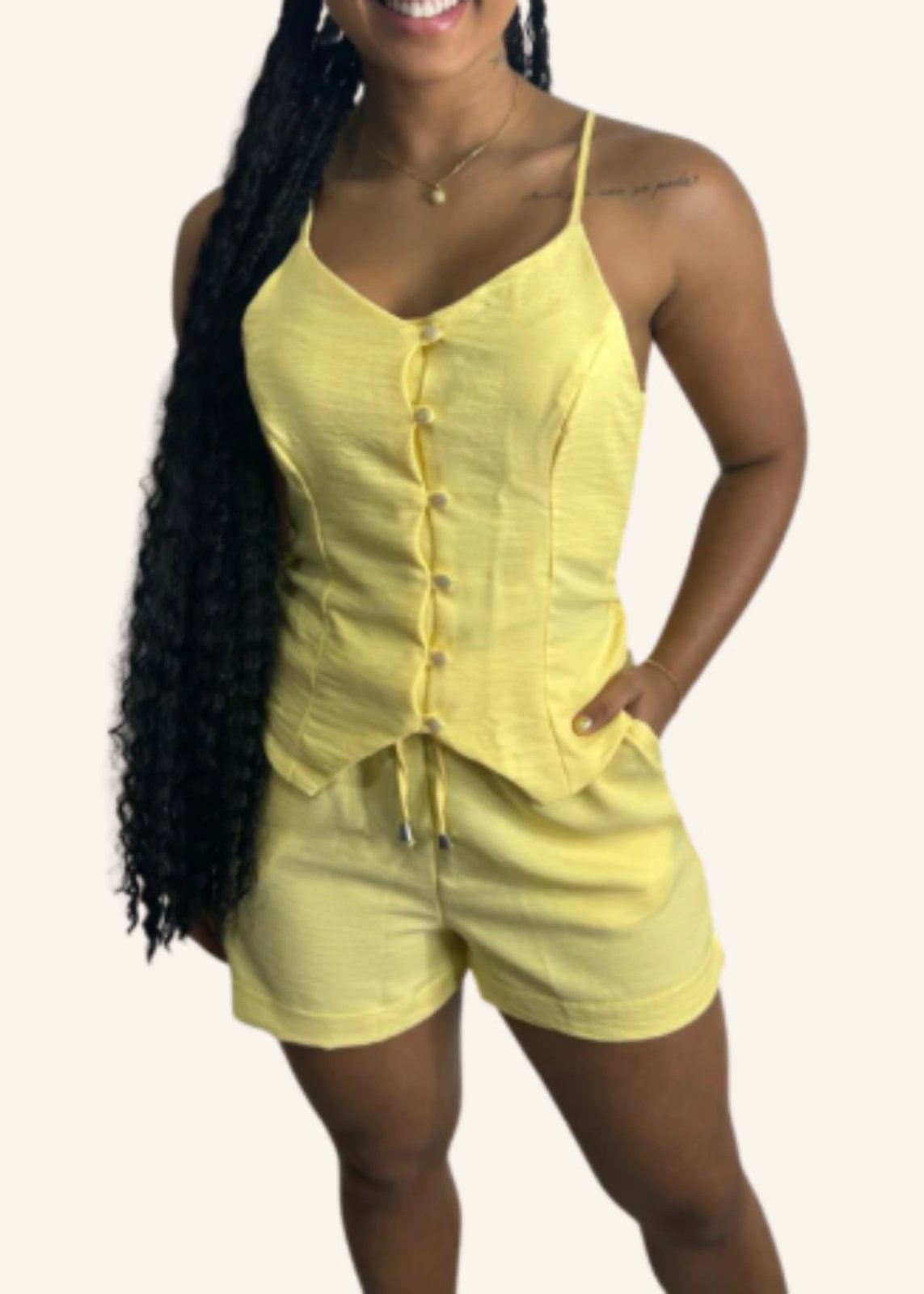 Shorts Com Bolsos Suspiro SAWARY FASHION AMARELO