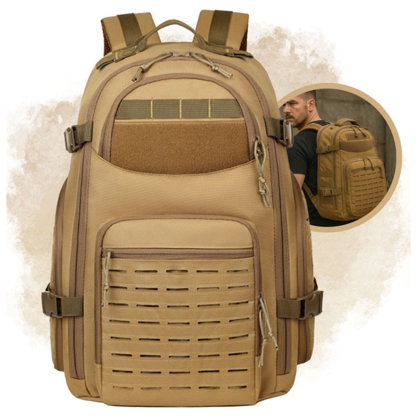 Mochila Esportiva Masculina Militar Tática Exército 40 Litros Acampamento Bege