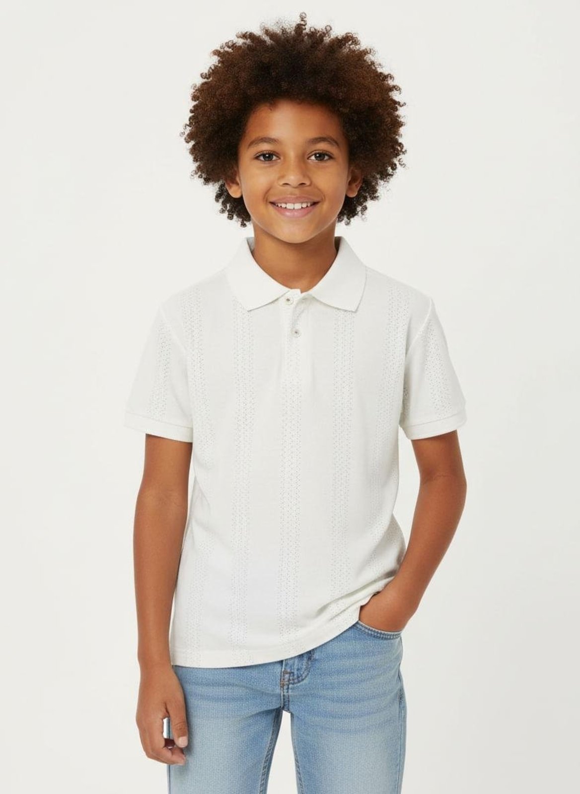 Infantil - Polo Crepe Manga Curta Juvenil Para Menino - OFF WHITE