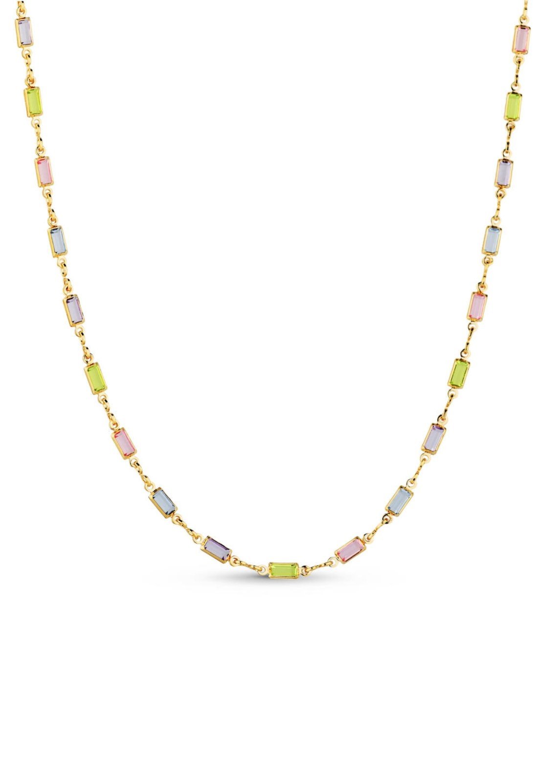 Colar Chocker Semijoia Pedras Coloridas Retangulares Banhado A Ouro 18K Co029-001 Dourado