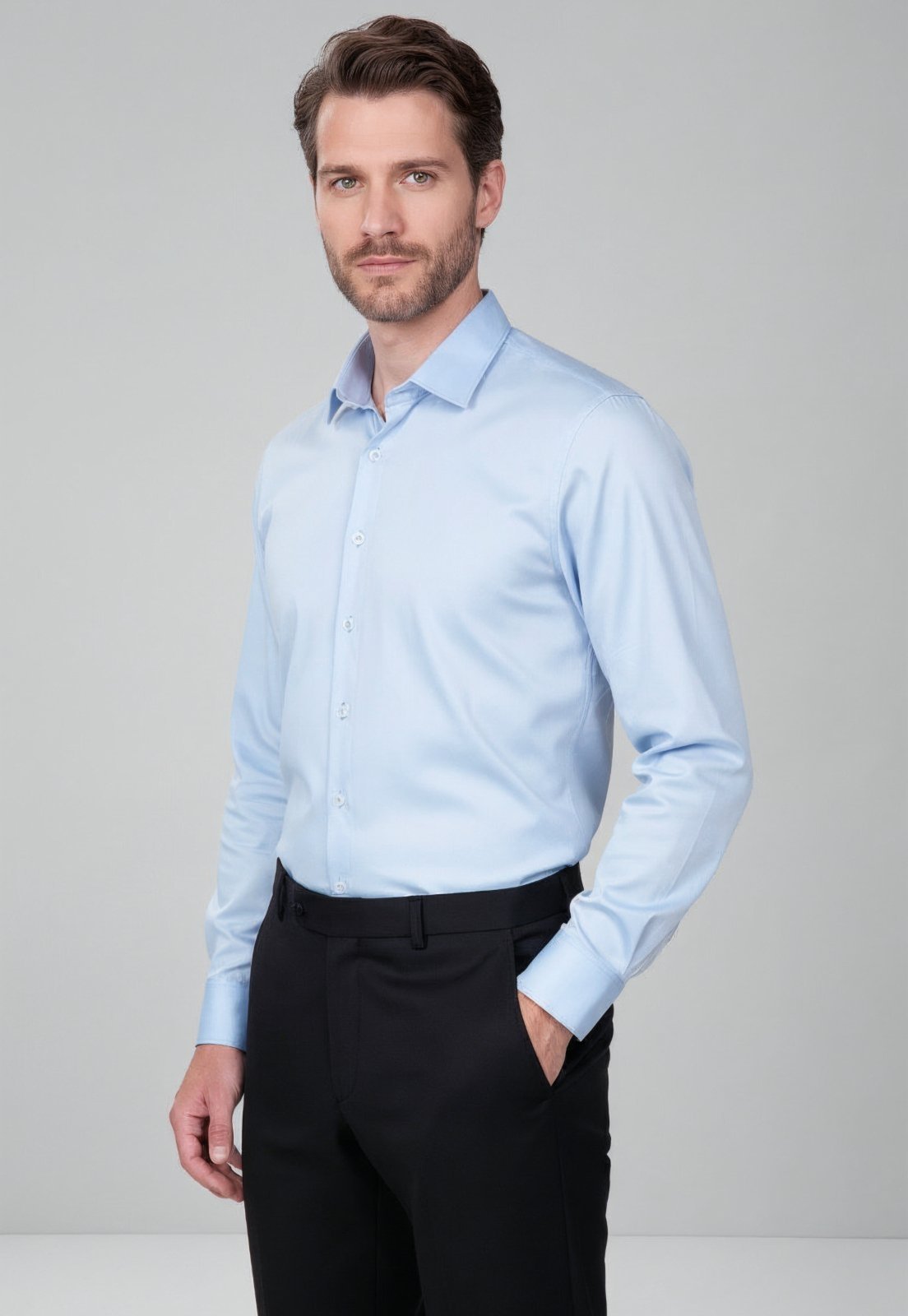 Camisa Slim Algodão Egípcio Traymon - Azul Claro - Xxg