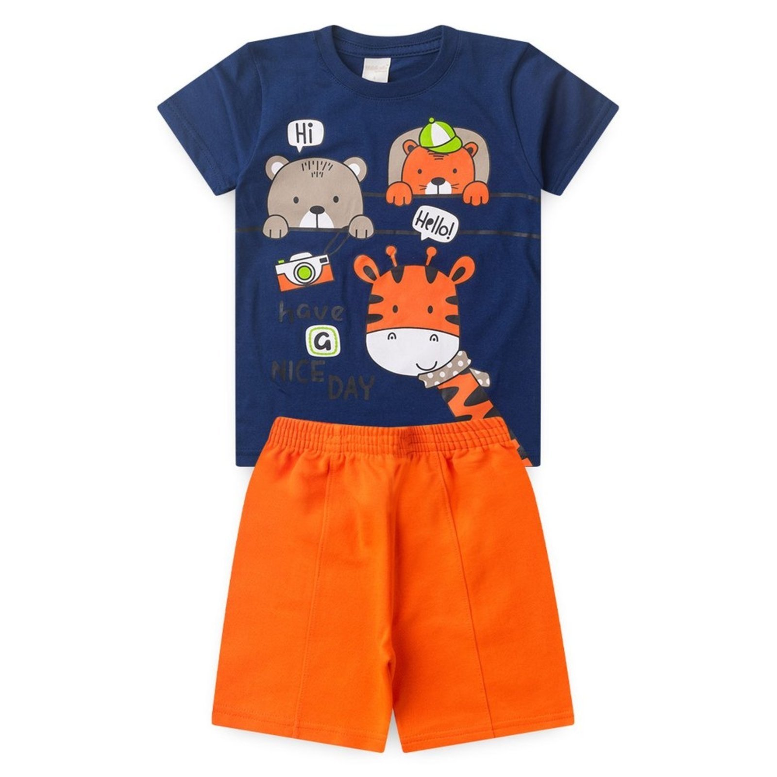 Vista 3 Infantil - Conjunto Molekada Verão Menino Marinho Camiseta e Bermuda Com Recorte Turma da Selva azul Molekada azul