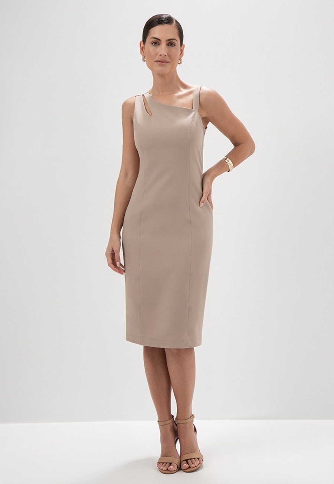 Vestido Tubinho de Alfaiataria Nude Mel