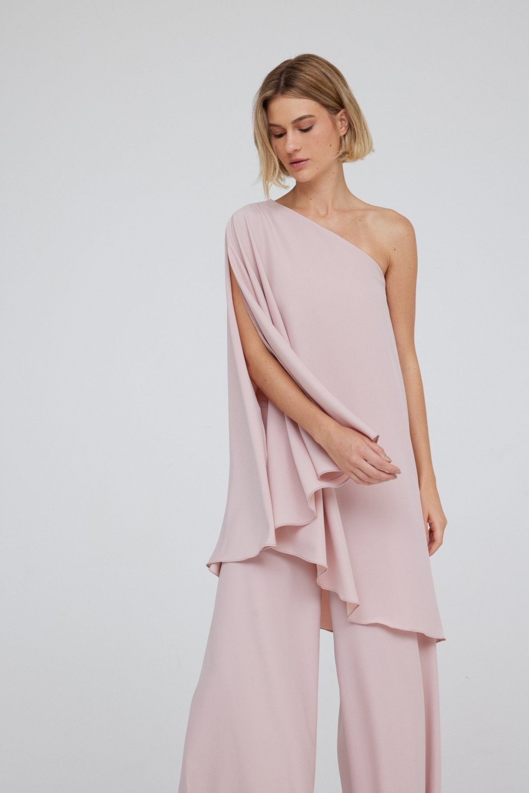 Vista 3 Blusa Assimétrica Traymon Manga Fluída Rosé rosa rosé Traymon rosa rosé