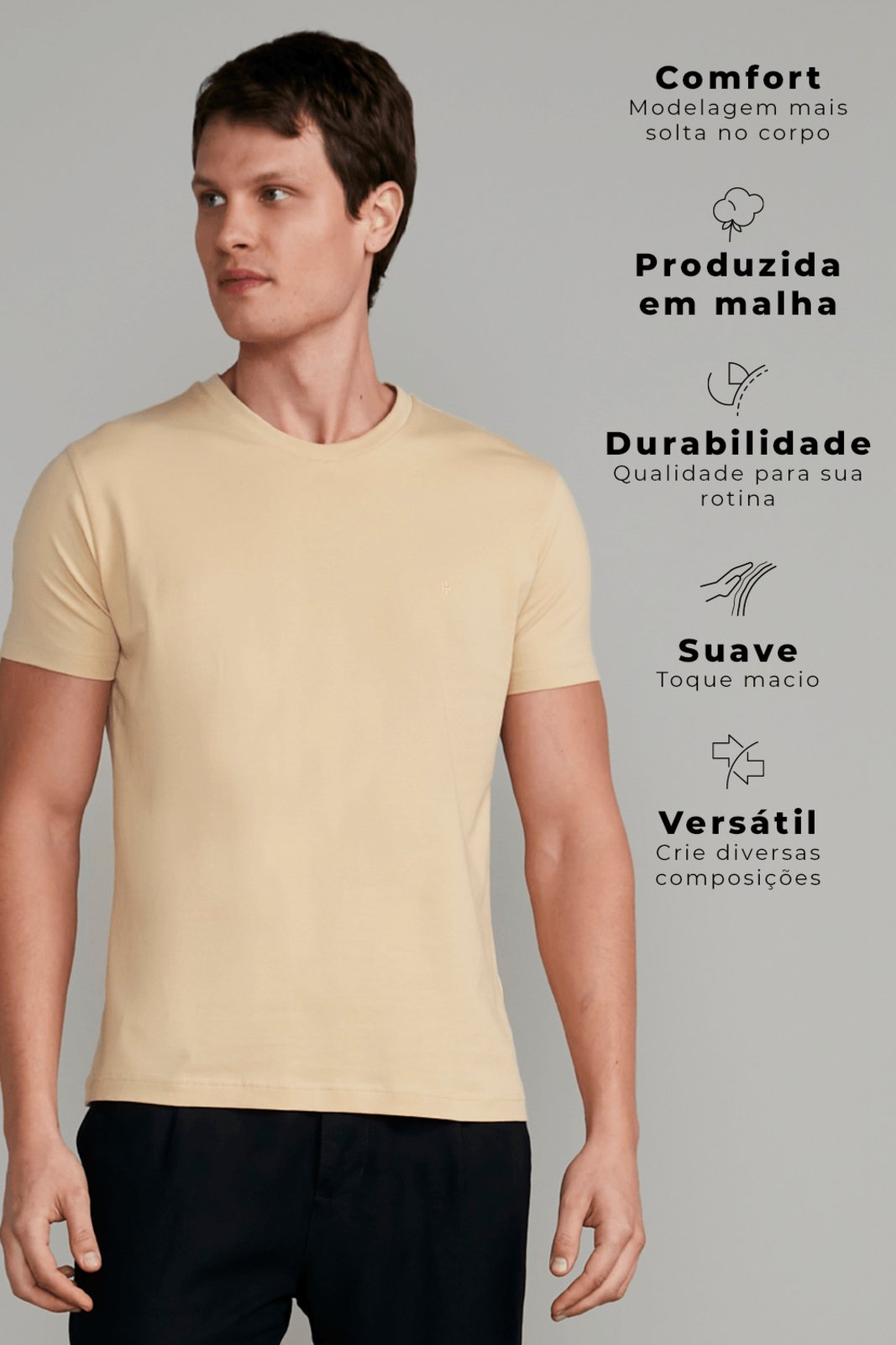 Vista 3 HIGHSTIL Camiseta Manga Curta Comfort Malha Básica Claro amarelo HIGHSTIL amarelo