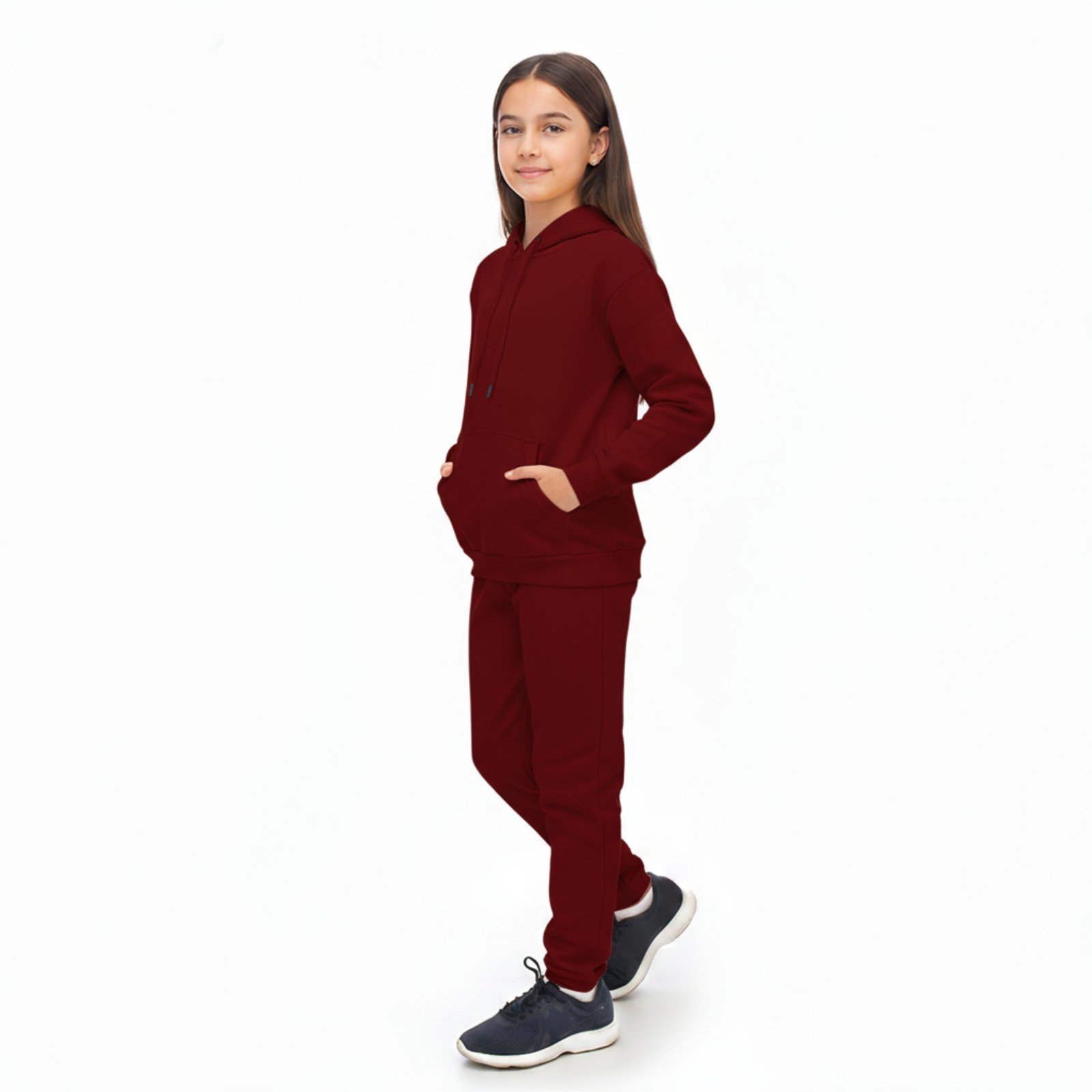 Infantil - Conjunto Em Moletom Blusa Canguru e Capuz E Calça Estilo Jogger Vinho Aliarthe
