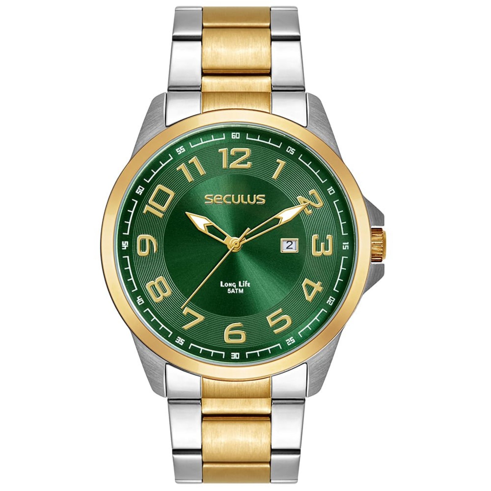 Relógio Seculus Masculino Analógico com Calendário Verde Full numbering Seculus
