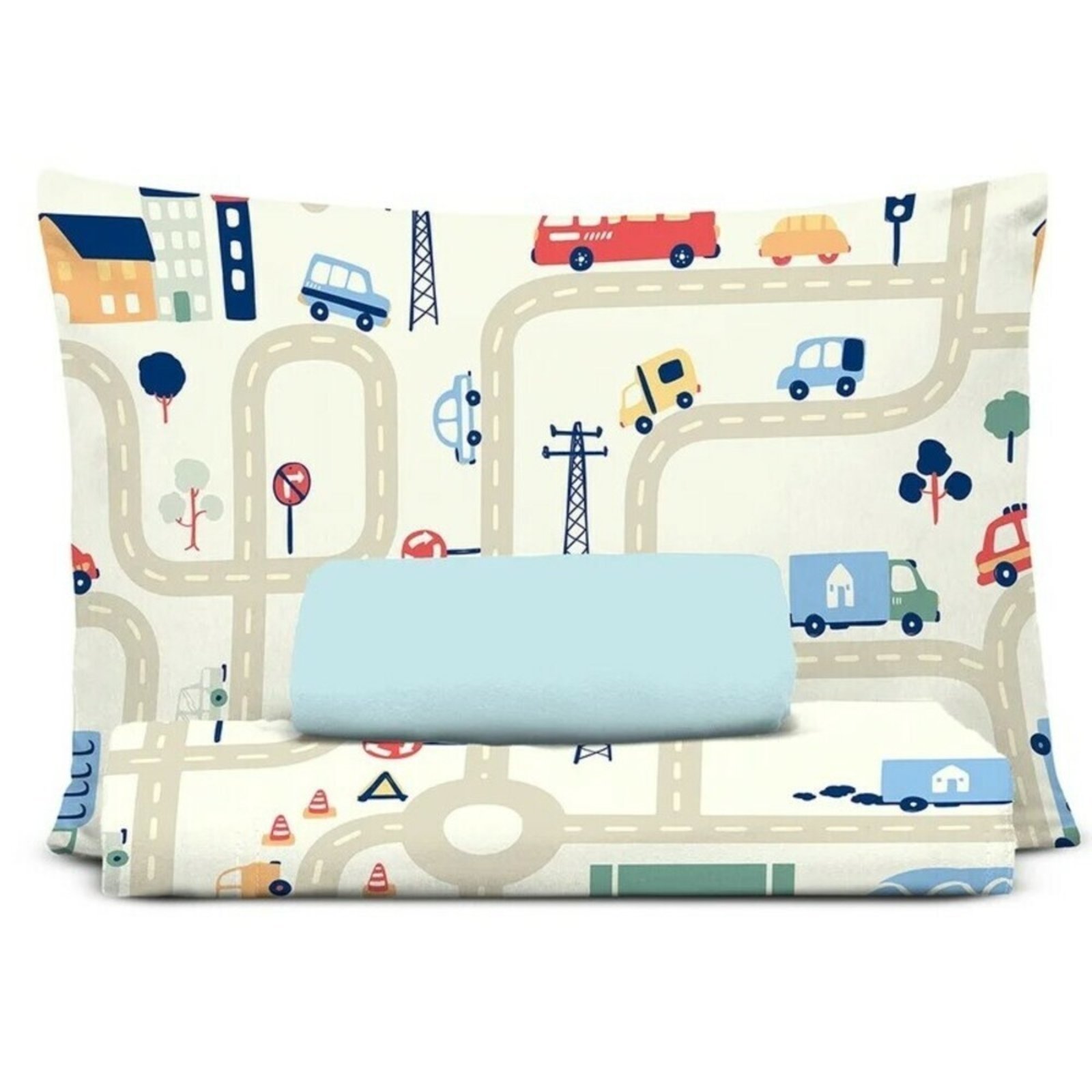 Jogo Cama Casal Malha Soft Algodão Egípcio Auto Pista Azul