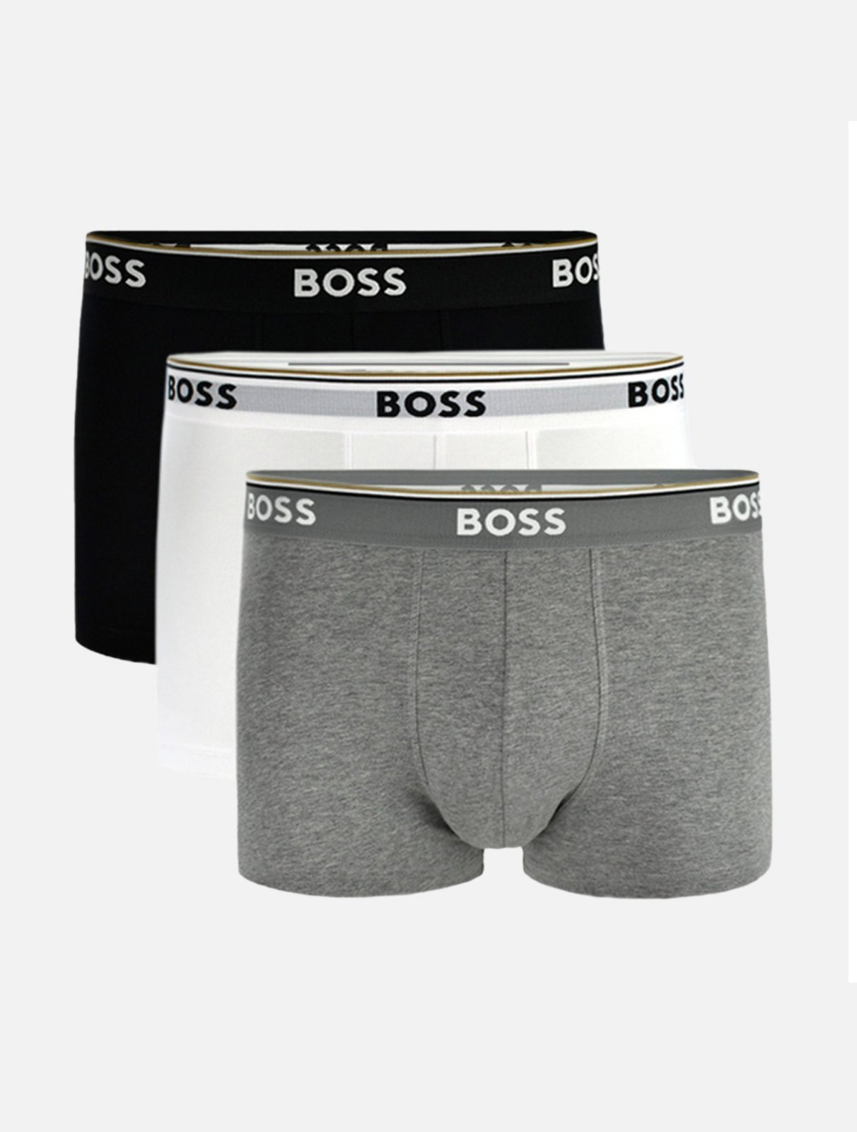 Kit Cueca Hugo Boss Masculina Boxer Trunk 3P Power Branca/Preta/Cinza