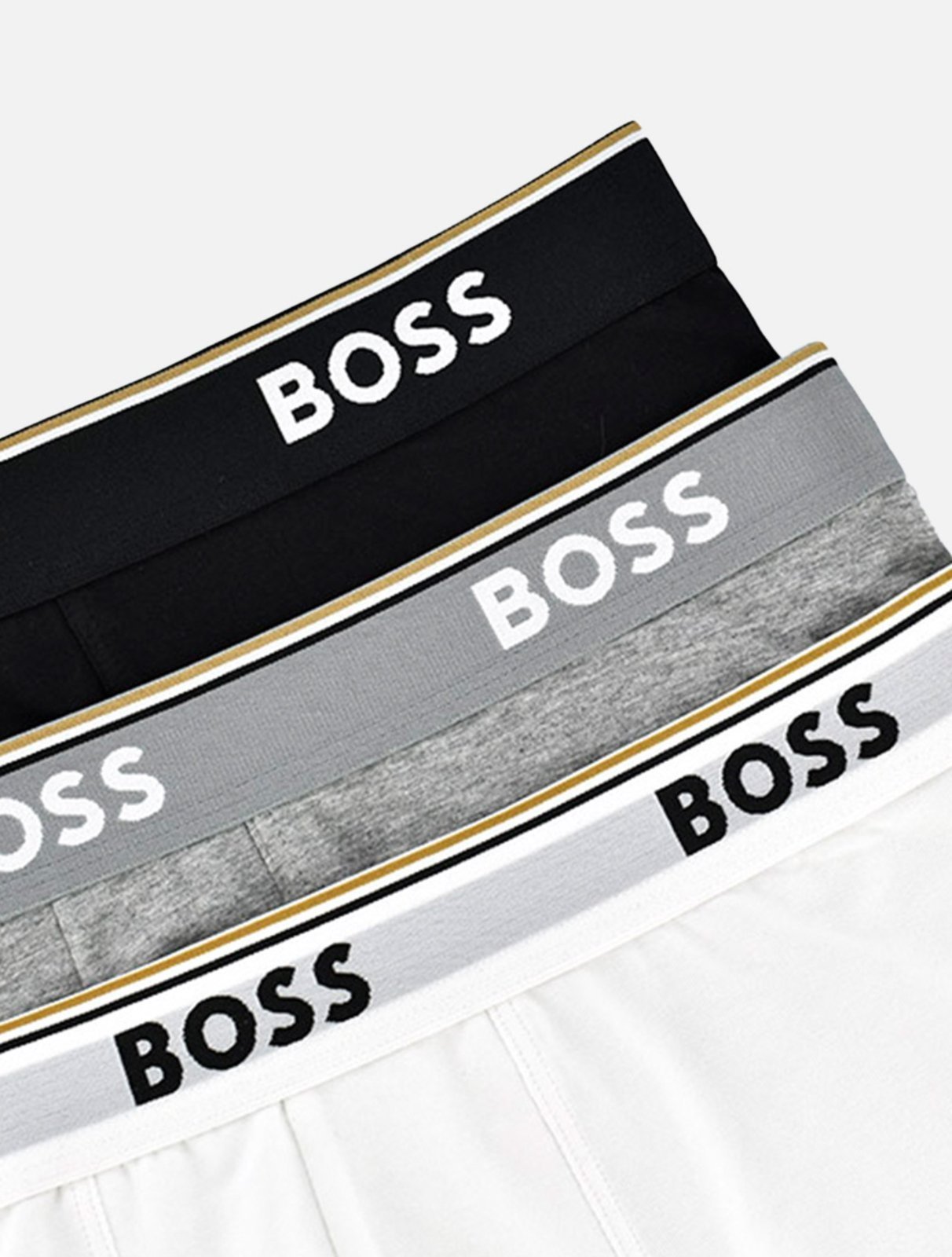 Vista 3 Kit Cueca Hugo Boss Masculina Boxer Trunk 3P Power Branca/Preta/Cinza branco Hugo Boss branco