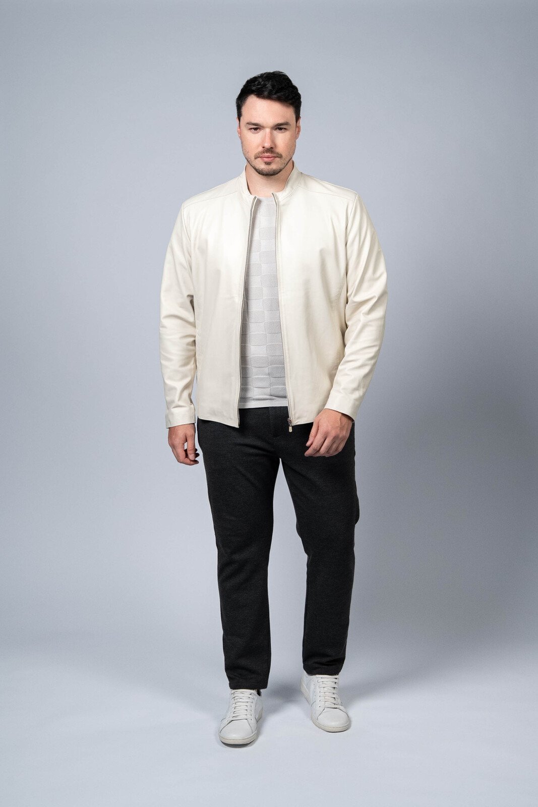 Jaqueta de Couro Gola Padre Off-White Pelica